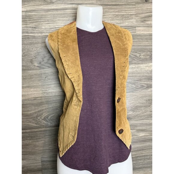 Vtg 100% leather front brown western style vest Adjustable Tie Waist festival - Picture 1 of 12